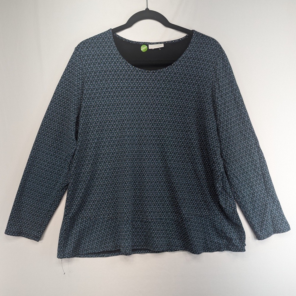 J. Jill Womens XL Blue Geometric Micro Print Long Sleeve Scoop Neck Knit Top
